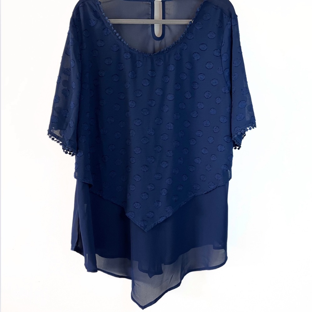 Plus Size Swiss Dot NavySheer Blouse Top Size:XXL